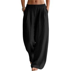 Linen Pants Women Wide Leg Black
